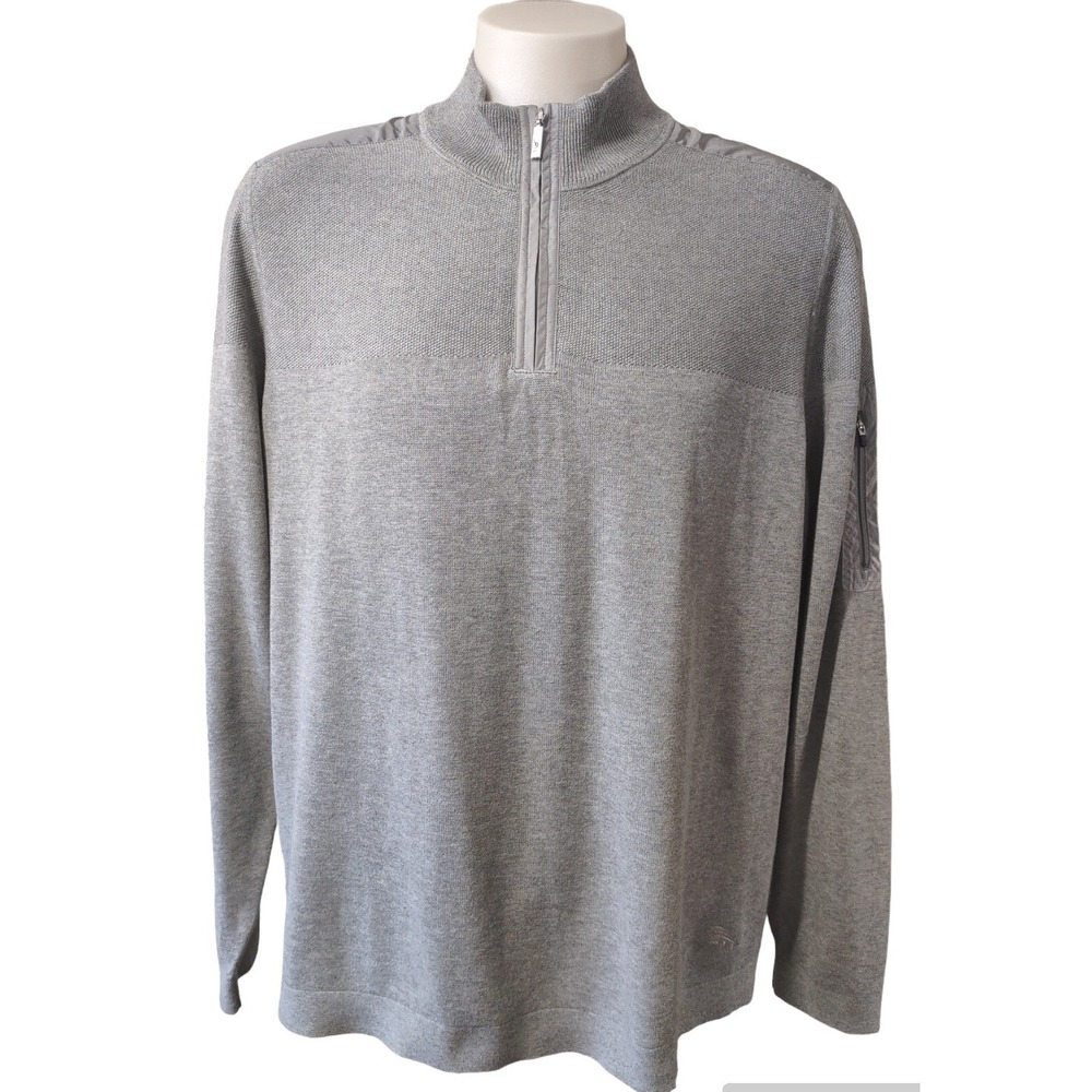 Tommy Bahama Sweater XL Men IslandZone Quarter Zip Grey Coolmax Pullover Relaxed